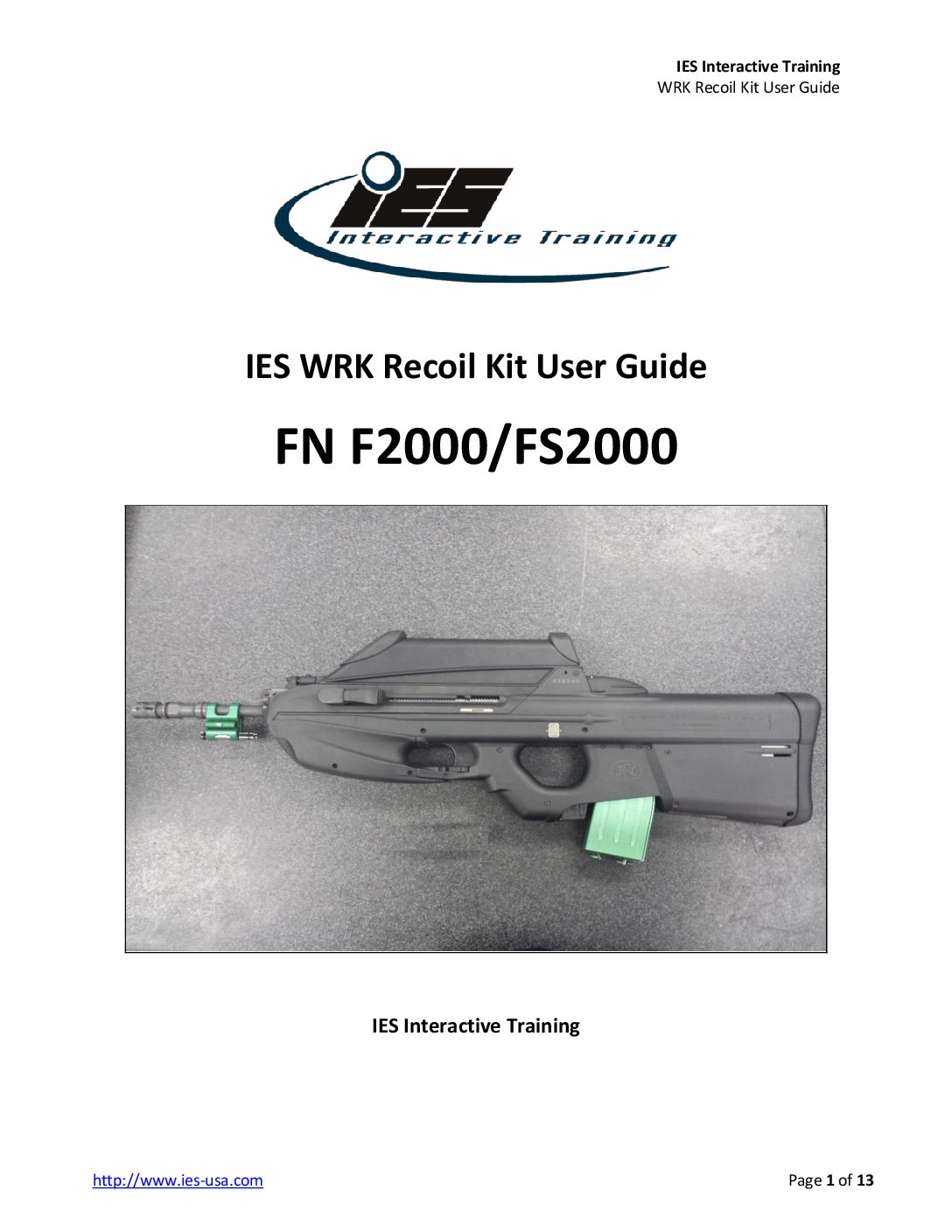 FN F2000 FS2000 WRK Recoil Kit User Guide