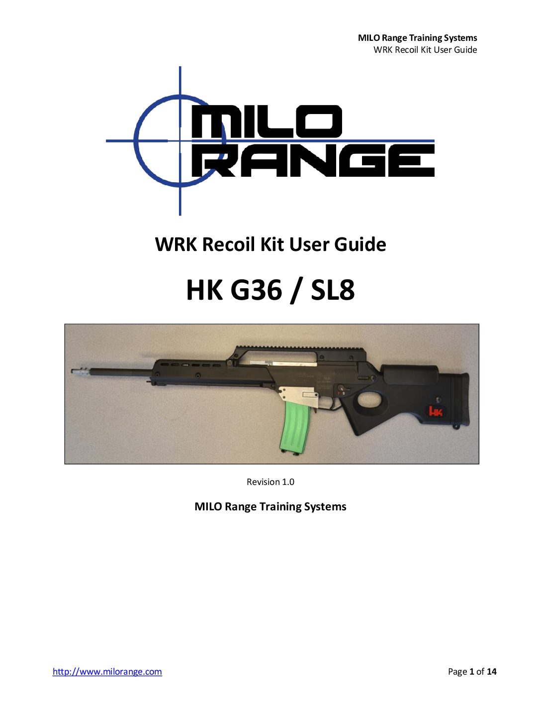 MILO Range Training Systems HK G36 -SL8 WRK Recoil Kit User Guide