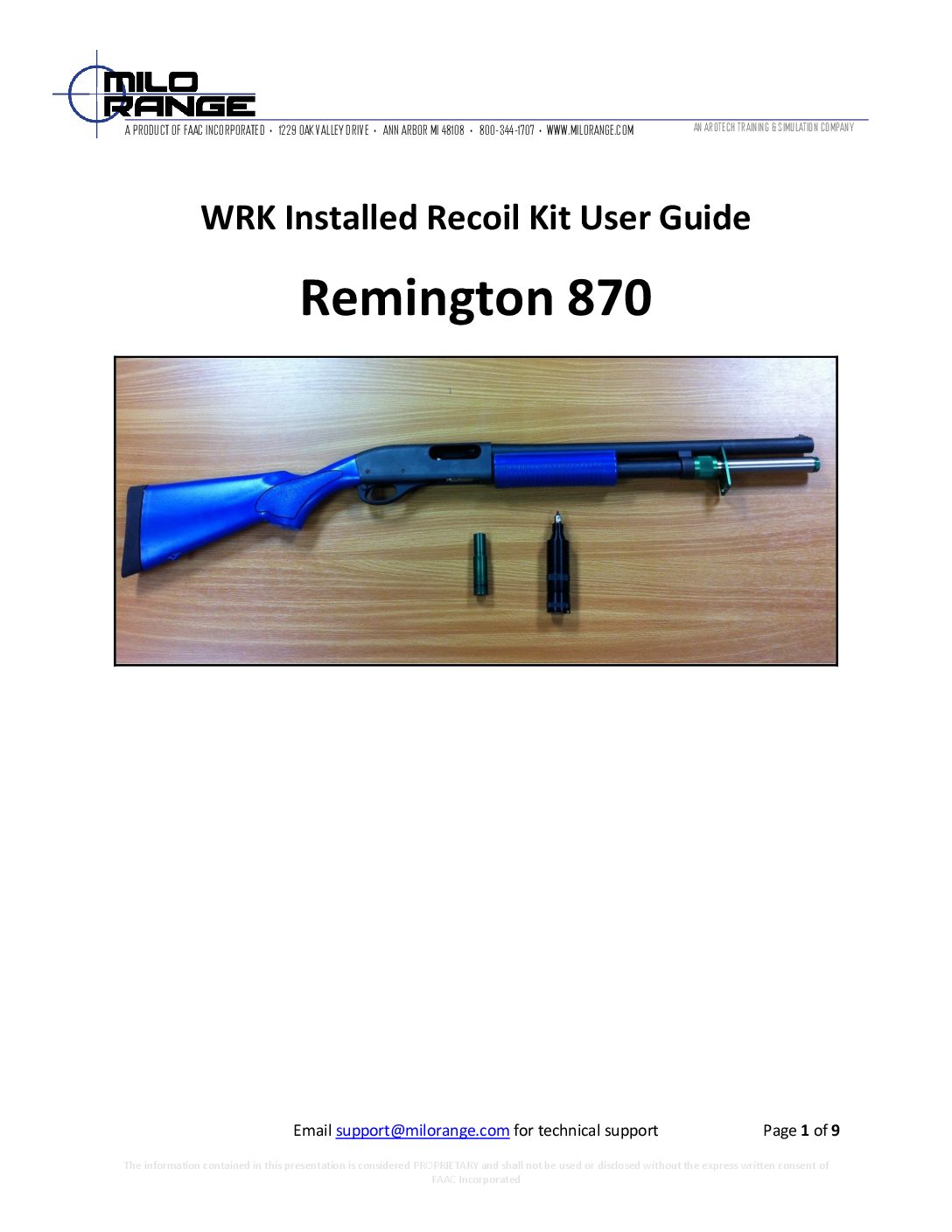 MILO Range Training Systems Shotgun Installed WRK User Guide
