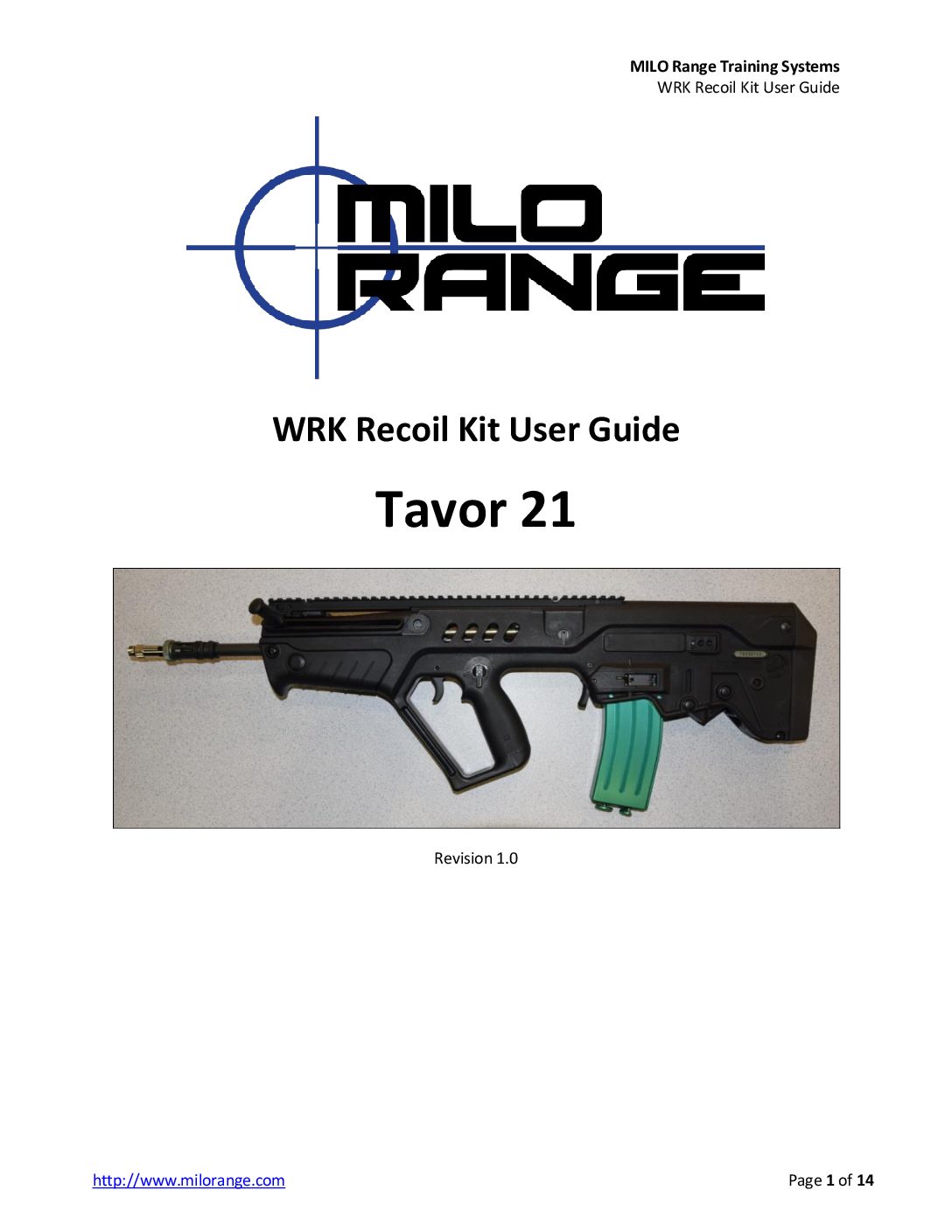MILO Range Training Systems Tavor 21 WRK Recoil Kit User Guide
